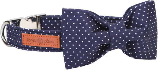 Stylish Navy Blue Bowtie Dog Collar for Boys - Adjustable & Comfortable, Perfect Gift for Male Dogs, X-Large (Neck 16-26 Inches)