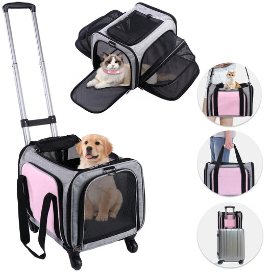 Premium Rolling Pet Carrier with Wheels - Airline Approved, Foldable Travel Solution for Small Dogs and Cats - Perfect for Flights, Camping, and Outdoor Adventures